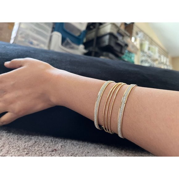 Gold statement bracelet chunky bangle wide cuff bold metal women glitter silver - Picture 5 of 6